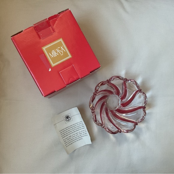 Mikasa Other - Vintage Mikasa Germany Peppermint Red Swirl Glass Bowl Candy Cane Scalloped Dish